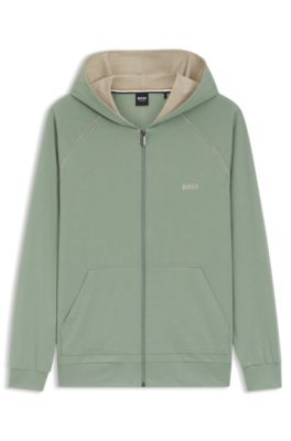 Zip-up hoodie in stretch cotton with embroidered logo, Light Green