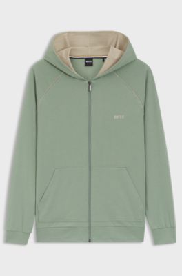 Zip-up hoodie in stretch cotton with embroidered logo, Light Green