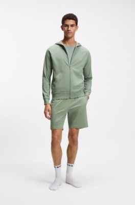 Zip-up hoodie in stretch cotton with embroidered logo, Light Green