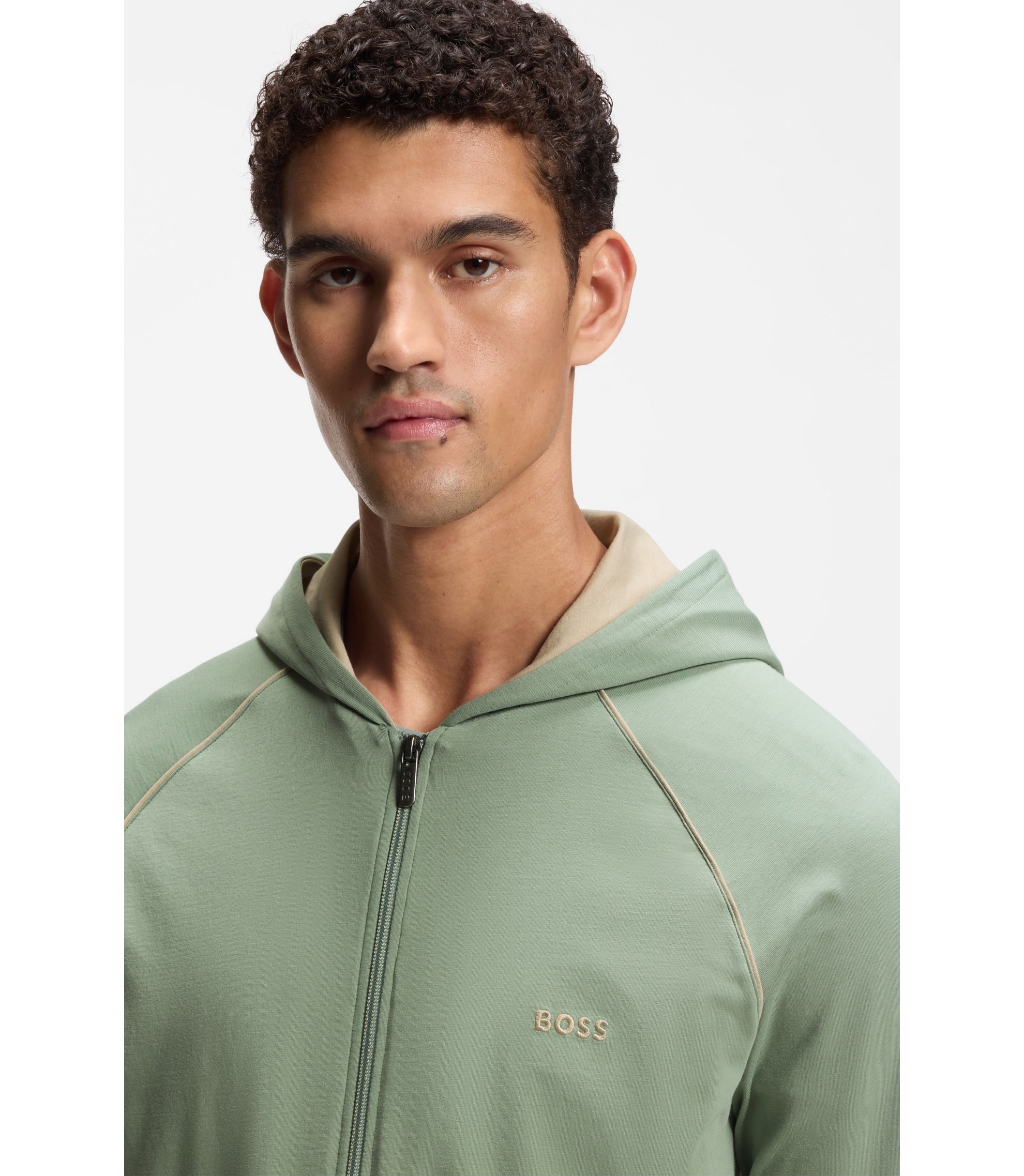 BOSS - ジップアップフーディ ストレッチコットン ロゴエンブロイ