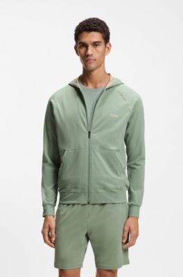 Zip-up hoodie in stretch cotton with embroidered logo, Light Green