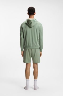 Zip-up hoodie in stretch cotton with embroidered logo, Light Green