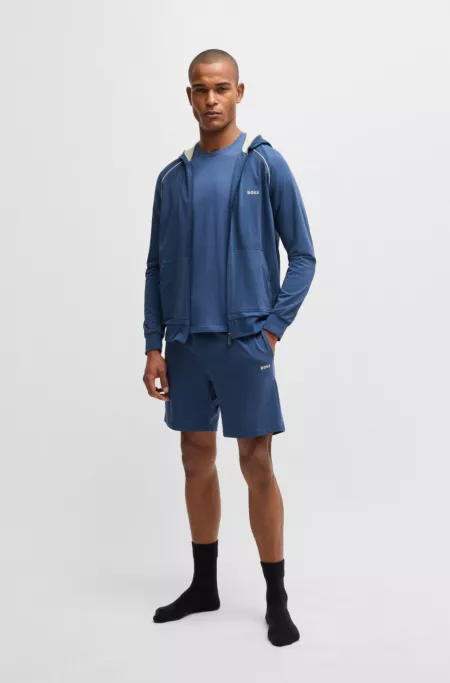Zip-up hoodie in stretch cotton with embroidered logo