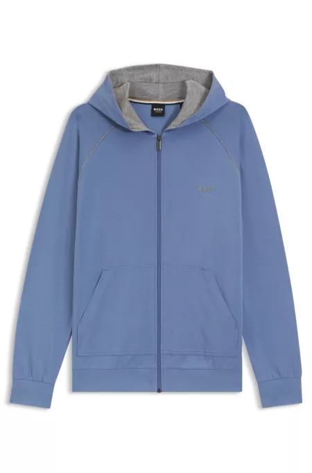 Zip-up hoodie in stretch cotton with embroidered logo