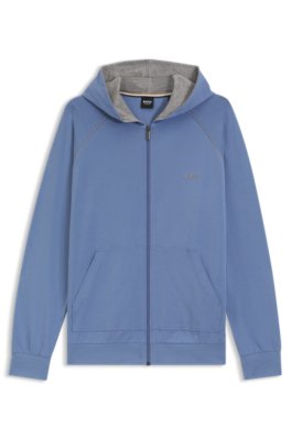 Zip-up hoodie in stretch cotton with embroidered logo