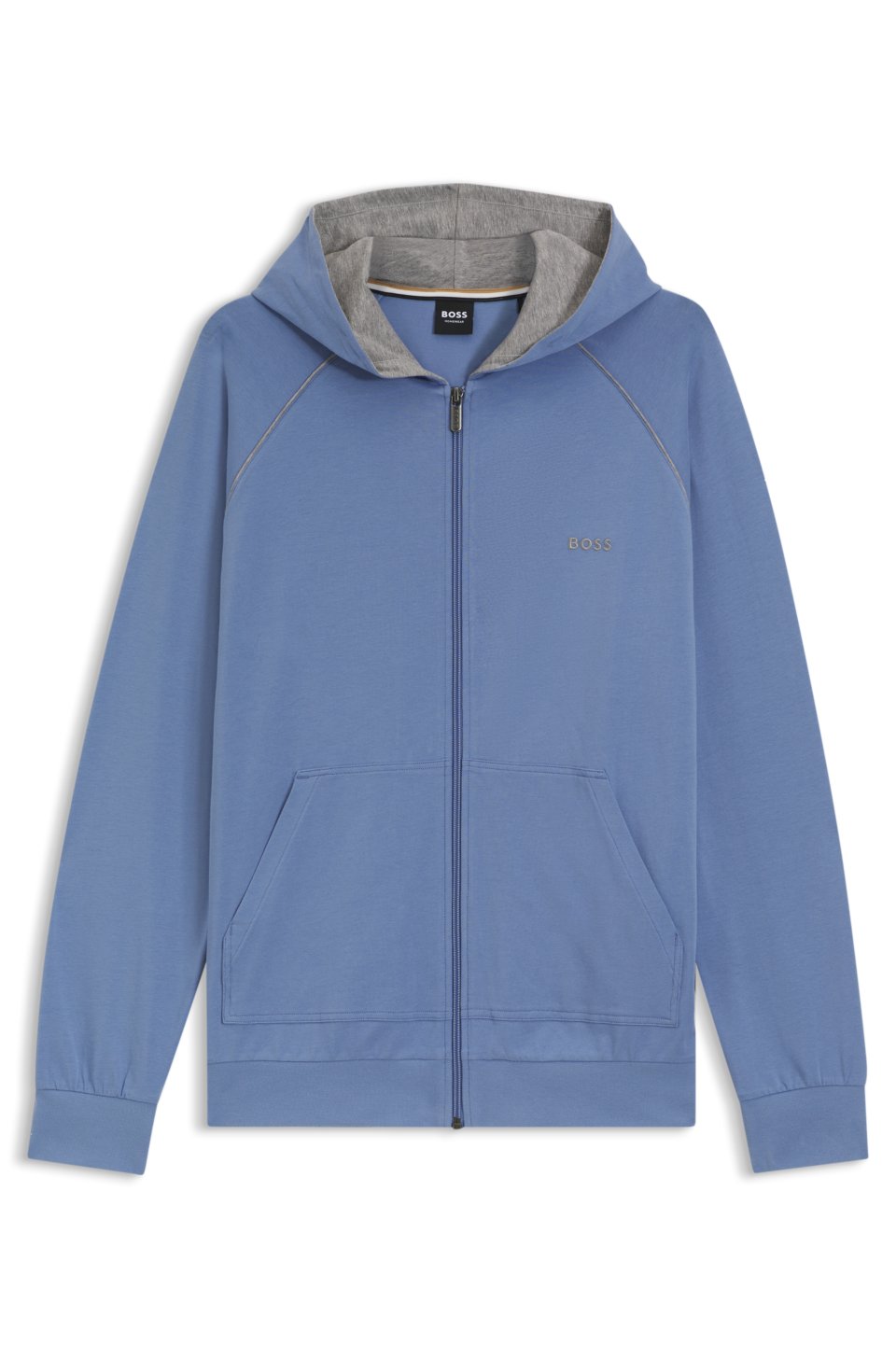 Zip-up hoodie in stretch cotton with embroidered logo