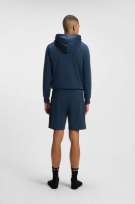 Zip-up hoodie in stretch cotton with embroidered logo, Blue