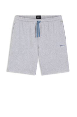 Short en coton stretch &agrave; logo brod&eacute;, Gris chin&eacute;