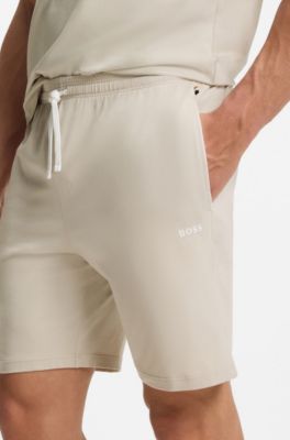 Short en coton stretch &agrave; logo brod&eacute;, Gris chin&eacute;