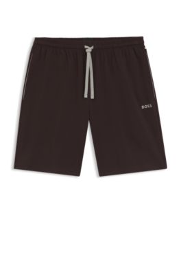Stretch-cotton shorts with embroidered logo, Dark Brown