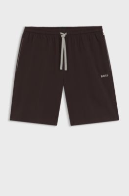 Short en coton stretch &agrave; logo brod&eacute;, Marron fonc&eacute;
