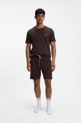 Short en coton stretch &agrave; logo brod&eacute;, Marron fonc&eacute;