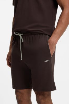 Short en coton stretch &agrave; logo brod&eacute;, Marron fonc&eacute;