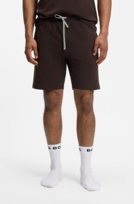 Short en coton stretch &agrave; logo brod&eacute;, Marron fonc&eacute;