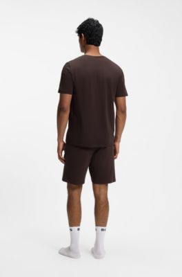 Short en coton stretch &agrave; logo brod&eacute;, Marron fonc&eacute;