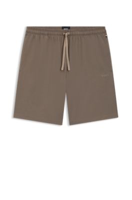 Shorts i bomullsstretch med broderad logga, Brun