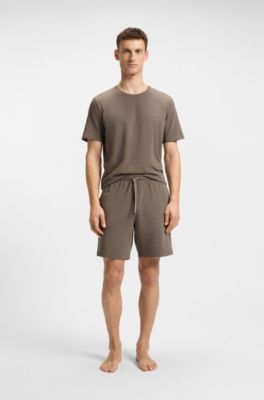 Shorts i bomullsstretch med broderad logga, Brun