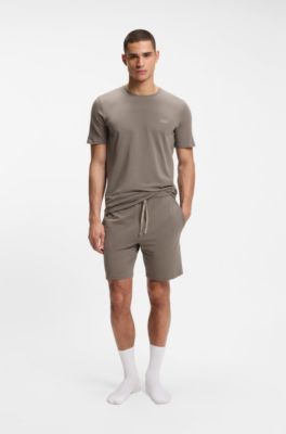 Stretch-cotton shorts with embroidered logo, Brown