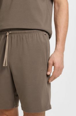 Stretch-cotton shorts with embroidered logo, Brown