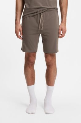 Short van stretchkatoen met logostiksel, Bruin