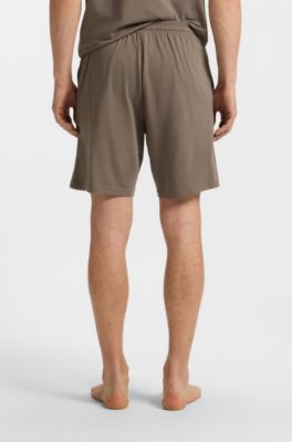 Shorts i bomullsstretch med broderad logga, Brun