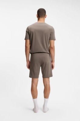 Bermuda in cotone elasticizzato con logo ricamato, Marrone