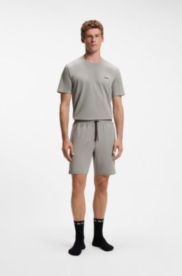 Short en coton stretch &agrave; logo brod&eacute;, Gris chin&eacute;