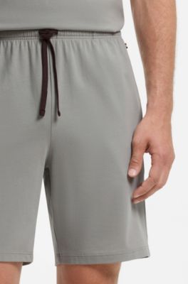 Short en coton stretch &agrave; logo brod&eacute;, Gris chin&eacute;