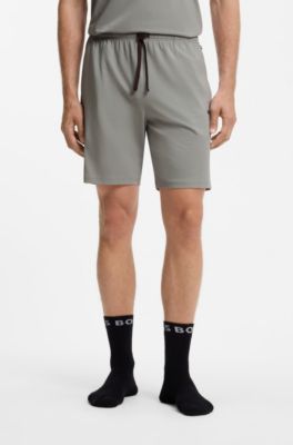 Short en coton stretch &agrave; logo brod&eacute;, Gris chin&eacute;