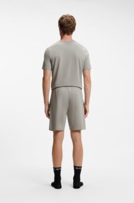 Short en coton stretch &agrave; logo brod&eacute;, Gris chin&eacute;