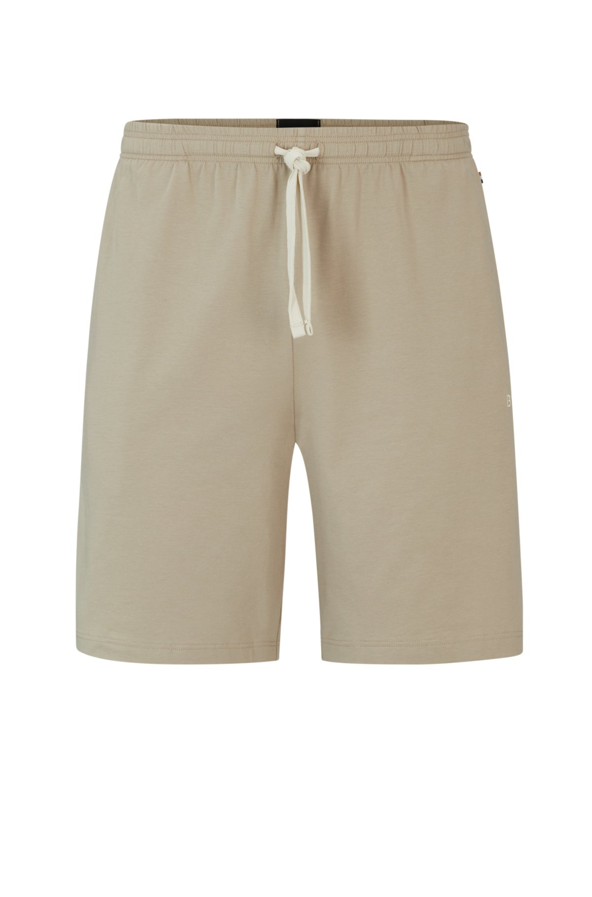 Stretch-cotton regular-rise shorts with embroidered logo, Beige