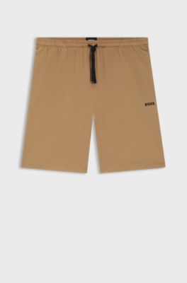 Short en coton stretch &agrave; logo brod&eacute;, Beige