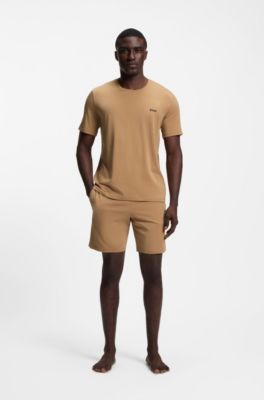 Bermuda in cotone elasticizzato con logo ricamato, Beige