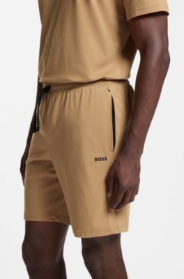 Logo-embroidered shorts in stretch cotton, Beige