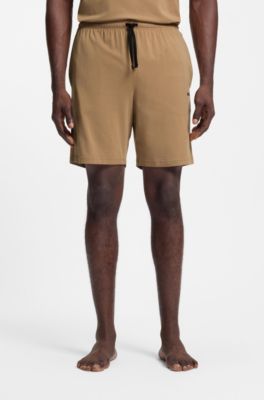 Stretch-cotton shorts with embroidered logo, Beige