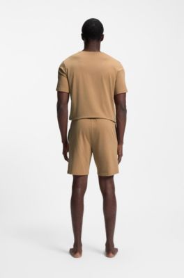 Short en coton stretch &agrave; logo brod&eacute;, Beige