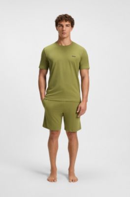 Stretch-cotton shorts with embroidered logo, Green