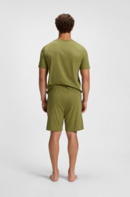 Stretch-cotton shorts with embroidered logo, Green