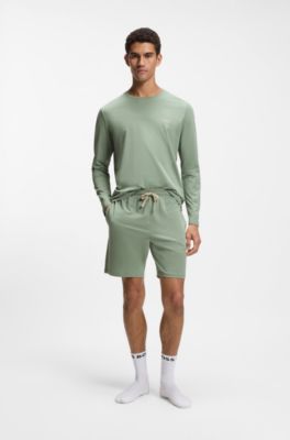 Logo-embroidered shorts in stretch cotton, Light Green