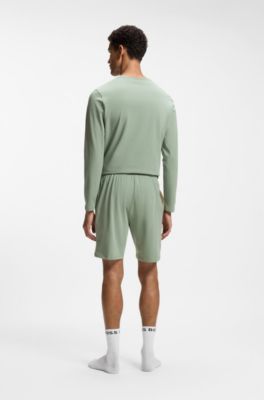 Stretch-cotton shorts with embroidered logo, Light Green