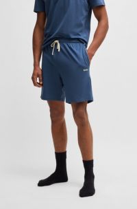 Short en jersey de coton stretch avec logo brodé, Bleu