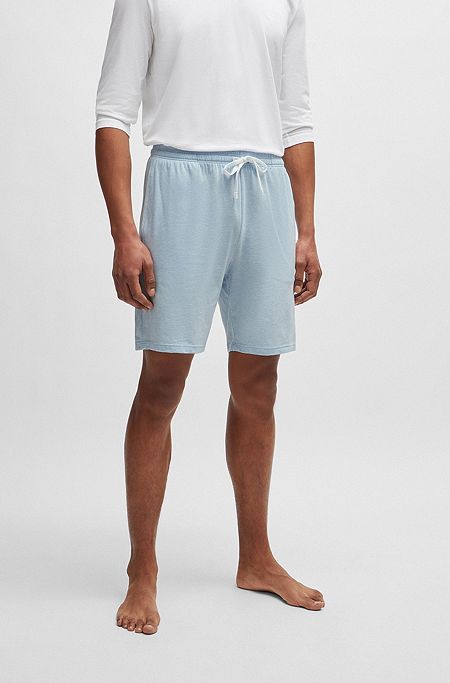 Stretch-cotton regular-rise shorts with embroidered logo, Light Blue