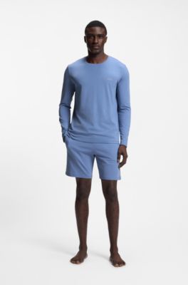 Logo-embroidered shorts in stretch cotton, Blue