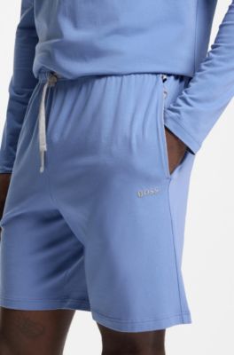 Logo-embroidered shorts in stretch cotton, Blue