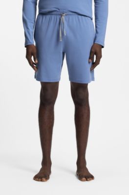 Short en coton stretch &agrave; logo brod&eacute;, Bleu