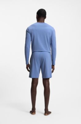 Short en coton stretch &agrave; logo brod&eacute;, Bleu