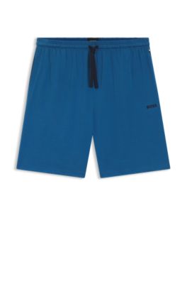 Stretch-cotton shorts with embroidered logo, Blue