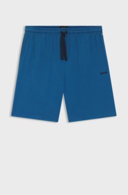 Short en coton stretch &agrave; logo brod&eacute;, Bleu