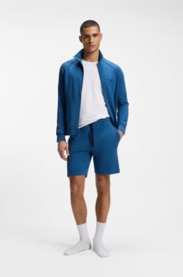 Bermuda in cotone elasticizzato con logo ricamato, Blu