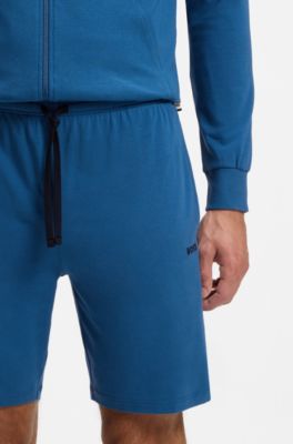 Short en coton stretch &agrave; logo brod&eacute;, Bleu